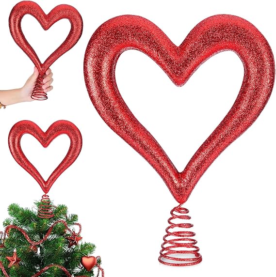 11.8 Inch Valentine Glitter Heart Tree Topper Valentines Red Foam Heart Tree Topper for Treetop Large Red Romantic Decorations for Home Wedding Holiday Party Supplies Gift