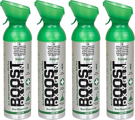 Boost Oxygen Sauerstoff 9L Neutral - 95% Rein (4er-Pack) Tragbare Sauerstoffdose (95% rein) zur Atemunterstützung bei Regeneration Höhenluft Sport & Leistung