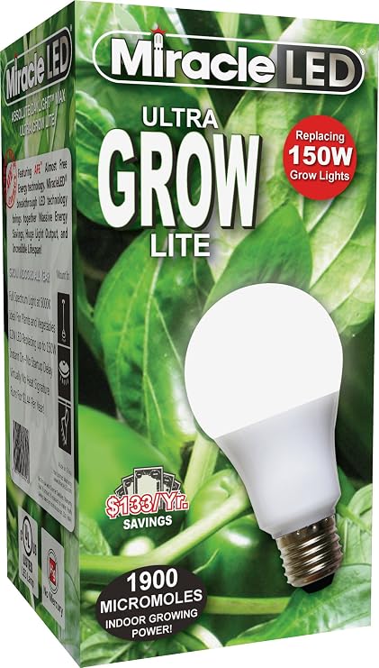 Miracle LED Commercial Hydroponic Ultra Grow Lite - Replaces up to 150W - Daylight White Full Spectrum LED Indoor Plant Growing Light Bulb For DIY Horticulture & Indoor Gardening (605188)
