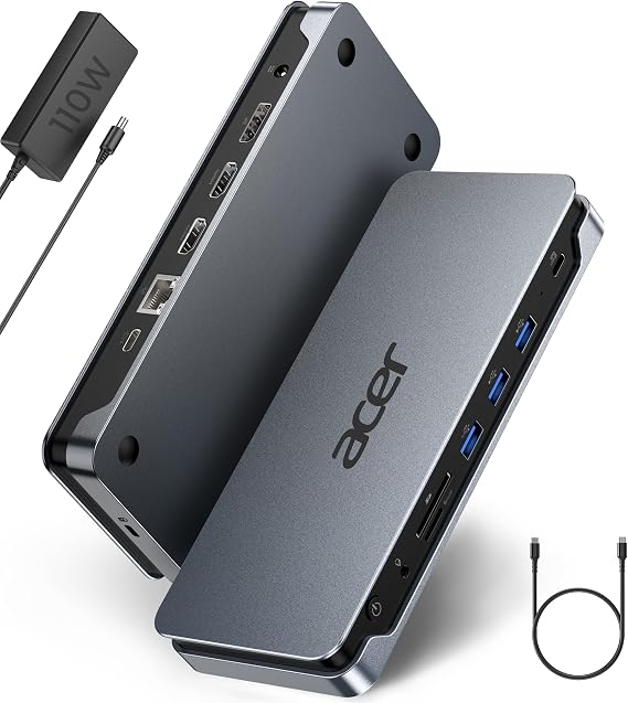Acer 13-in-1 Laptop Docking Station, USB-C 3 Display Docking (2 HDMI+1 DP)