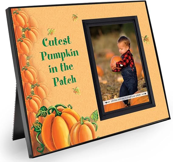 "Cutest Pumpkin in the Patch" a Halloween picture frame, Baby Photo Frame Keepsake, a sweet fall photo frame for Halloween pictures, Holds 3.5 x 5 image, Tabletop Display