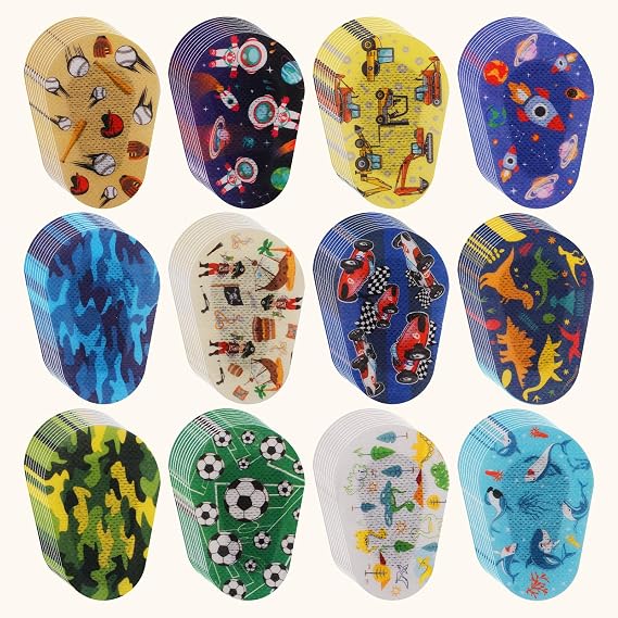 120 Pcs Adhesive Eye Patches for Kids, Latex Free, 10 Styles
