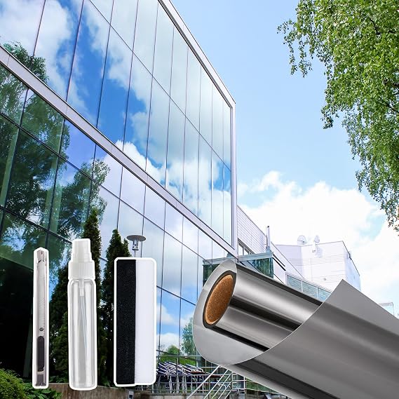 Windimiley One Way Privacy Window Film, Window Tint for Home with 3 Tools, UV Sun Blocking See Out Not in Mirror Reflective Window Covering (17.5Inch x 6.5Feet, Black)