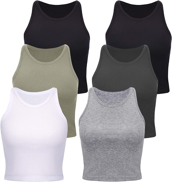 6 Pieces Women Basic Crop Tank Tops Sleeveless Racerback Sports Crop Tops for Daily Wearing
