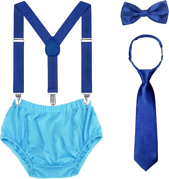Baby Boys Cake Smash Outfit,Adjustable Birthday Bow Tie Bloomer Suspenders