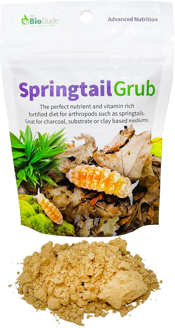 The Bio Dude Springtail Grub 4 Ounce Springtail Diet for bioactive terrariums. Arthropod (Springtail) Food. Great for culturing, Feeding and More.