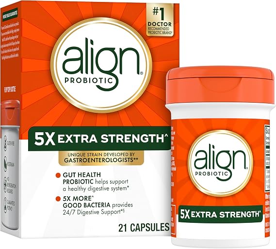 Align Probiotic Extra Strength, Probiotics for Women and Men, #1 Doctor Recommended Brand, 5X More Good Bacteria to Help Support a Healthy Digestive System*, 21 Capsules