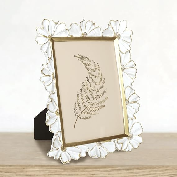 Antique Floral Picture Frame - Resin & Glass Victorian-Style Frame for Tabletop or Wall Decor White, 5 x 7