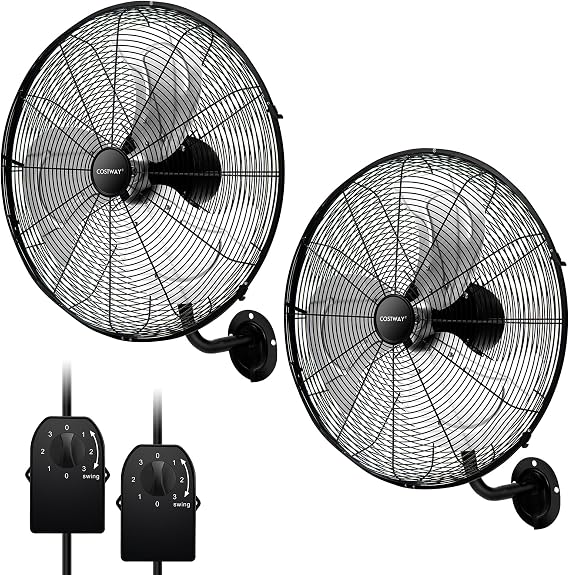COSTWAY Wall Mount Fan, 20-inch Heavy Duty Metal Wall Fan with 3 Speeds