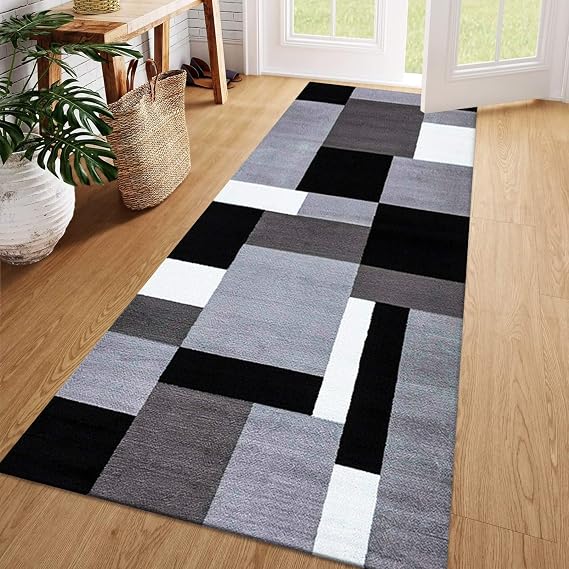 Fit Even Kilas Runner Rug – Washable Hallway Carpet Runners, Non-Slip Floor Mats for Kitchen, Living Room, Corridor, Entryway, Door Entrances (Grey Black, 60 x 220 cm)