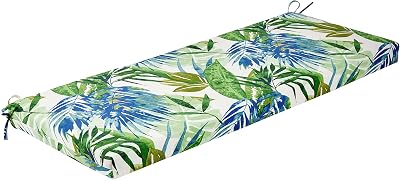 Pillow Perfect Tropic Botanical IndoorOutdoor Bench Cushion With Ties, 1 Count, 18 x 45, BlueGreen Soleil