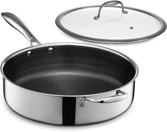 HexClad Hybrid Saute Pan 5 Litre - Sauté Pan with Lid Saute Pan