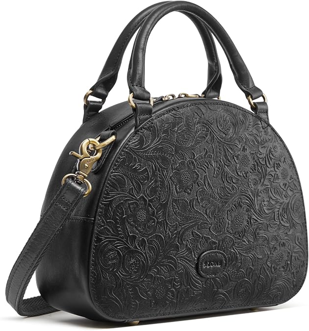 S-ZONE Genuine Leather Crossbody Bags for Women Small Top Handle Dome Purse