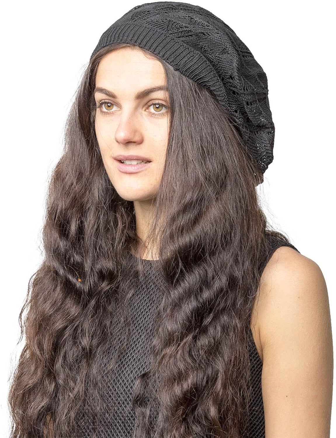 Classic Vintage Lightweight Super Soft Cotton Crochet Beanie Knit Slouchy Beret Hat
