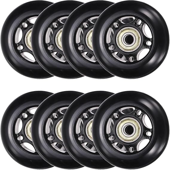 Inline Skate Wheels with Bearings, Outdoor & Indoor Roller Skate Wheel Inline Skate Replacement (64mm, 8Pack, Black) for Scooter
