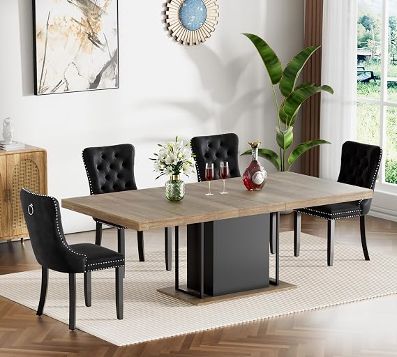 5-Piece Dining Table Set with 4 Upholstered Chairs, Rectangular Extendable Table Set for 4, Retro Dining Room Set for Kitchen Home, 78.74in (62.99in) Long Expandable Kitchen Table