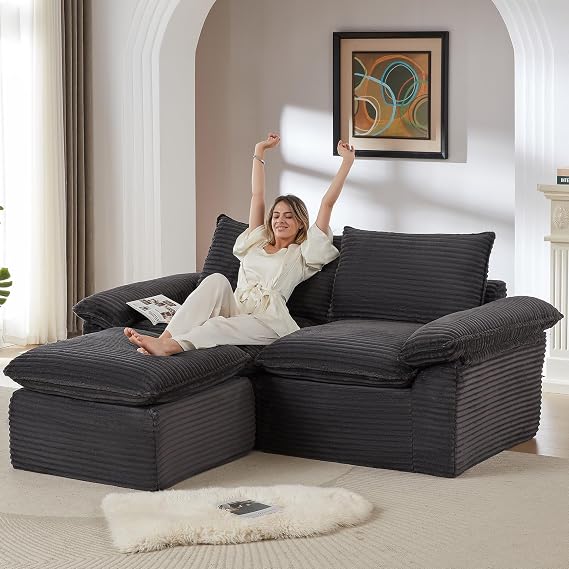 81" Loveseat L Shaped Sofa,Cloud Boneless Couches with Ottoman for Living Room,Modern Modular Sectional Sofa,Oversized,Deep Gray