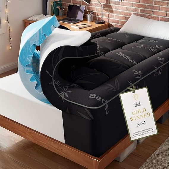 Bedsure Dual-Layer 5 Inch Twin XL Memory Foam Mattress Topper, 3 Inch Memory Foam + 2 Inch Viscose Made from Bamboo Mattress Topper Pad, Breathable & Pressure Relief, Black