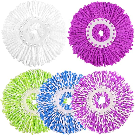 5 Pack Spin Mop Replacement Head for 360 Spin Mop System, Round Shape Standard Universal Size Mop Head, Microfiber Spin Mop Refills Easy Cleaning and Machine Washable