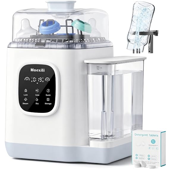 Baby Bottle Washer,Upgraded 3-Layer Cleaning,Sterilizer&Dryer,8 Bottles