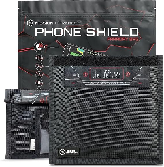 Mission Darkness Non-Window Faraday Bag for Phones (2-Pack) // Signal Blocking Bag Prevents Hacking Tracking Spying, Device Shielding for Law Enforcement Military Digital Forensics, EMP CME Protection