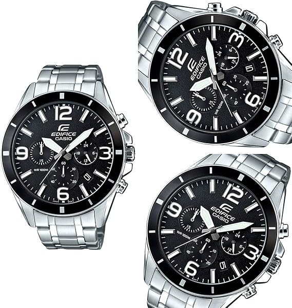 Edifice Chronograph 328.1 ft 100 m Waterproof Chrono Metal Strap Watch for Men EFR-553D-1B EFR-553D-5B EFR-553D-7B EFR-553D-1B Black