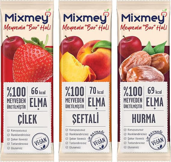 Mixmey Tatlı Sever Meyve Barı – 24 Adet | Sağlıklı Atıştırmalıklar – Vegan, Glutensiz (20GR X 24 ADET)