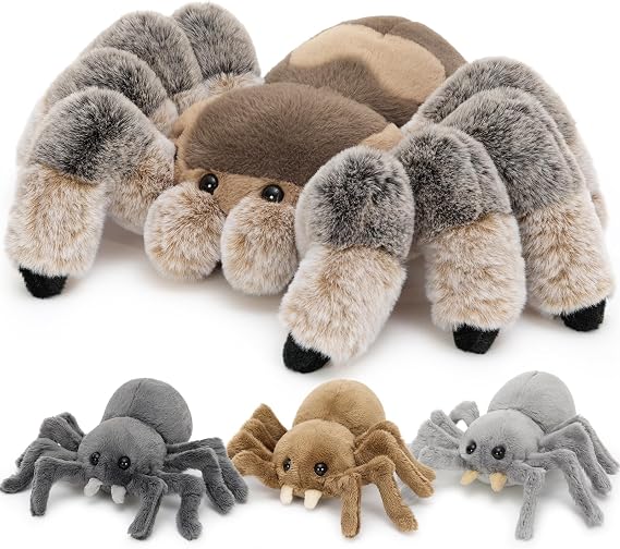 MorisMos Big Spider Teddy Stuffed Animals, 40cm Mom with 3 Cuddly Babies Inside, Giant Fluffly Plush Spider Soft Toys Present for Kids Birthday Christmas Deco