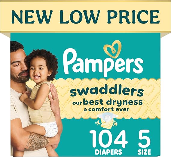 Swaddlers Diapers, Size 5 (20-37 lbs), 104 Count, Fragrance Free, Hypoallergenic, Absorbent, Pediatrician Recommended, Skin Safe