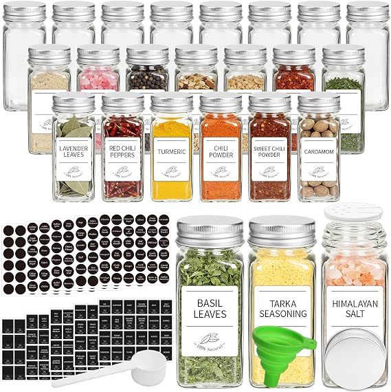 24 Pack 120ml Square Glass Spice Jars with Silver Airtight Lids