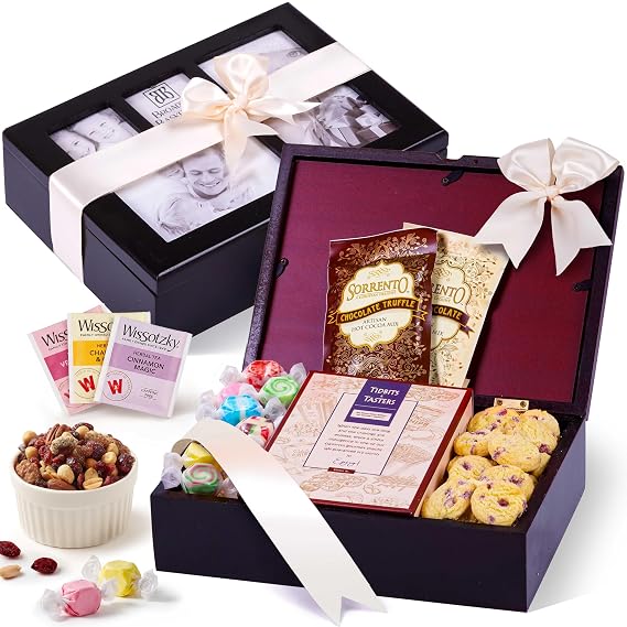 Photo Gift Box with Lid, Gifts Gourmet Food - Teas, Cocoas, Cookies, Snacks & Sweets Care Package for Women, Men, Holiday, Families, Memory Box for Thinking of You, Get Well, Anniversary, Thank You