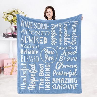 ZHSHWAT Sympathy Gifts, Mothers Day Birthday Gift for Friend, Inspirational &Compassion You are Awesome Throw Blankets Gifts for Men Sister Mom Grandma 50X 60Blue