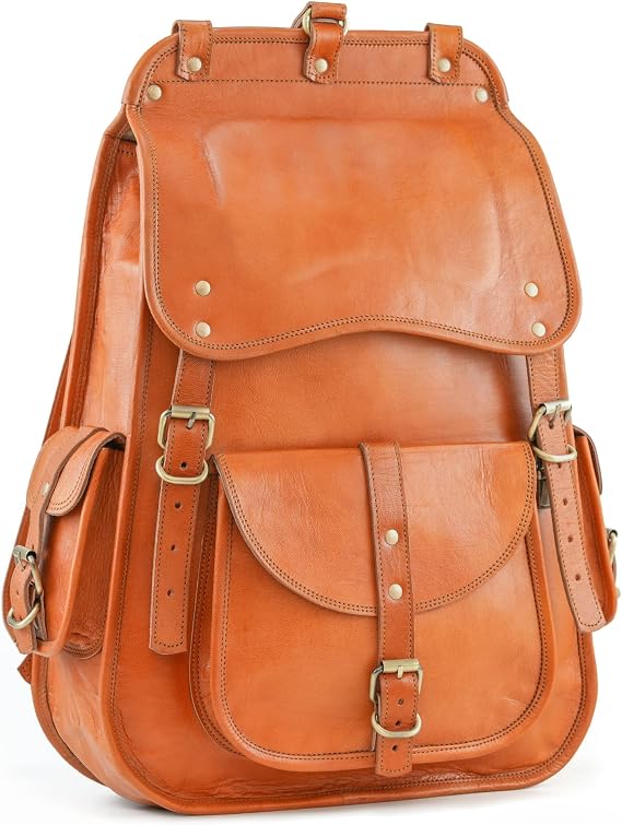 Handmade World Vintage Full Grain 21 Inch Leather Laptop LARGE Backpack Casual Bookbag Daypack Camping Travel Rucksack Knapsack