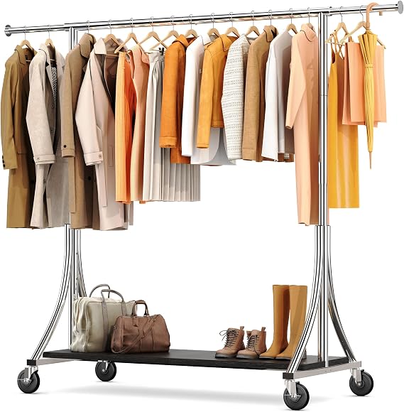HOKEEPER Clothes Rack with Wood Shelves Load 500LBS Height Adjustable