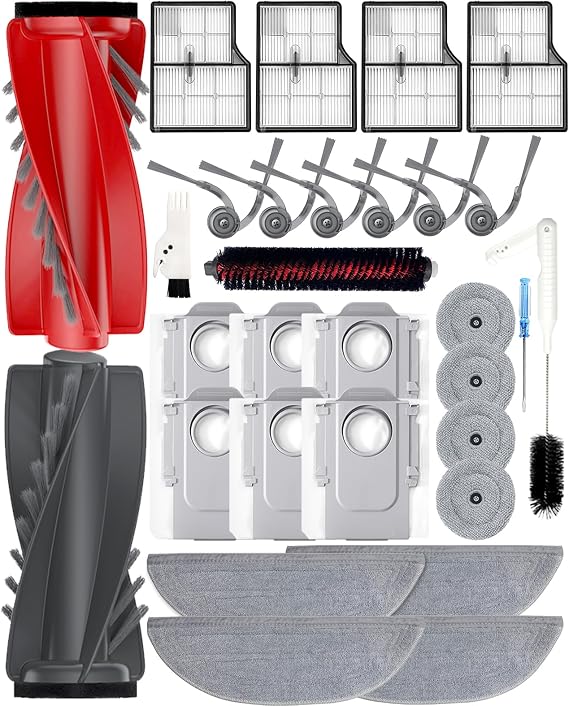 30 PCS Saros 10 Accessory Set for Roborock Saros 10 - Replacement Parts with 2 Anti-Tangle Main Brushes, 6 Side Brushes, 4 Filters, 4+4 Mop Pads, 6 Dust Bags & Cleaning Brush