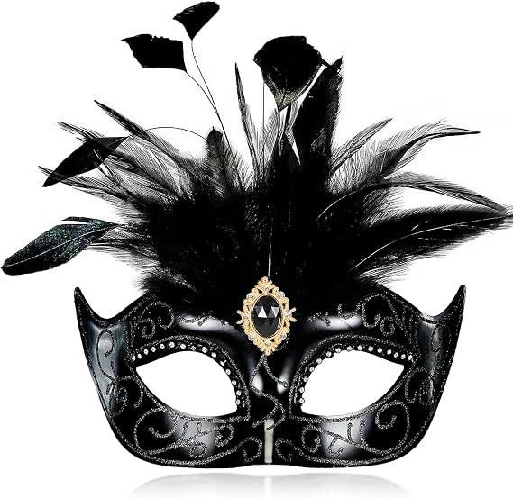 MYSEUNI 2025 Masquerade Mask for Women with Feathers - Venetian Masquerade Mask for Carnival Ball, Mardi Gras, Prom