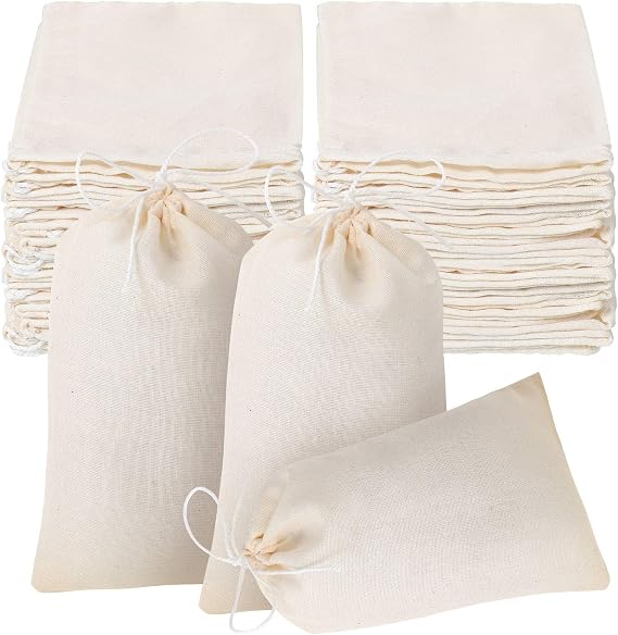 Boao 50 Pcs Cheese Cloth Tea Bags 4 x 6 Inch for Straining Reusable Tea Filter Loose Empty Soup Spice Bags for Cooking Cold Brew Coffee Muslin Strainer