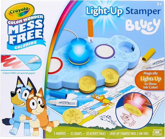 Crayola Magic Light Up Bluey Stamper Art Set, Mess Free Coloring & Stamping
