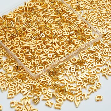 400Pcs Large Letter Beads Gold Plastic Charms 9x12mm Big A-Z Mixed Alphabet Shape Plastic Beads for Jewelry Making Bracelets Necklaces Key Chains Crafts (Gold)
