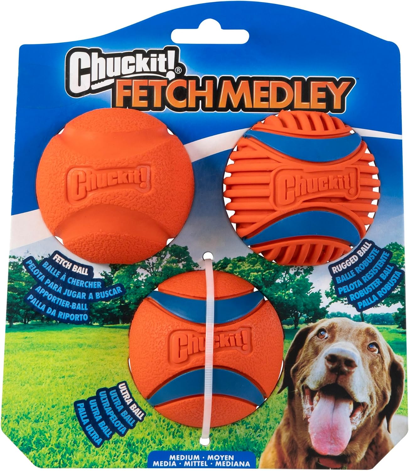 Chuckit! Fetch Medley Gen 3 Ultra Ball, Fetch Ball, Rugged Ball 3-Piece Dog Play Ball Set Medium Size