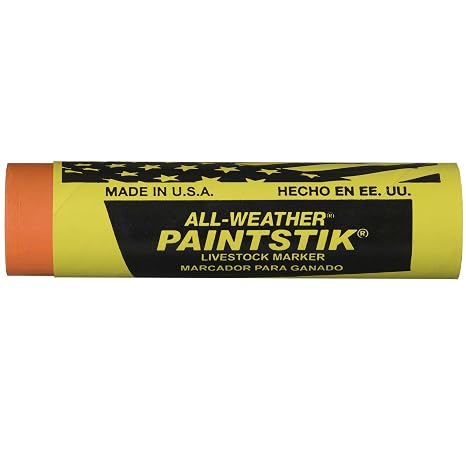 All-Weather Paintstik Livestock Marker, 1" Diameter, 4" Length, Orange (Pack of 12)