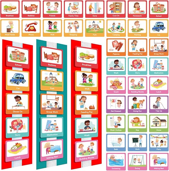 Visual Timetable for Home,Visual Timetable for kids,Practical Routine Chart for Children with 60 Durable Visual Pecs Cards, Support for Autism, ADD, Learning Difficulties, Early Years Transitions