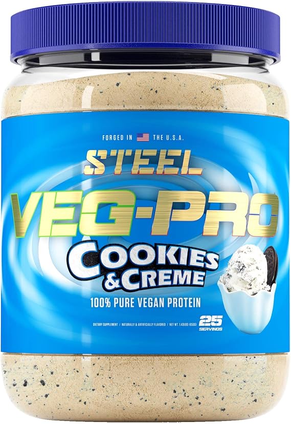 Steel Supplements Veg-PRO Vegan Protein Powder, Cookies and Creme, 1.65lbs