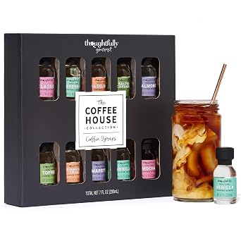 Thoughtfully Gourmet, Coffee Syrup Sampler Gift Set, Syrup Flavors Include Salted Caramel, Vanilla, Mocha, Hazelnut, Pumpkin Spice, More, Set of 10