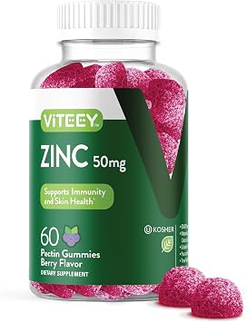 Viteey Zinc Gummies for Men and Women - Zinc Supplements 50mg | Immune Boost & Skin Health - Vegan, Gluten Free - 60 Count