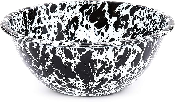 Enamelware Serving Bowl, 1.5 quart, Black/White Splatter (Single)