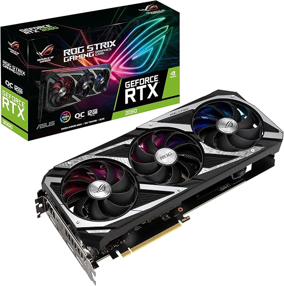 ASUS ROG Strix NVIDIA GeForce RTX 3060 OC Edition Gaming Graphics Card (PCIe 4.0, 12GB GDDR6, HDMI 2.1, DisplayPort 1.4a, Axial-tech Fan Design, 2.7-Slot, Super Alloy Power II),