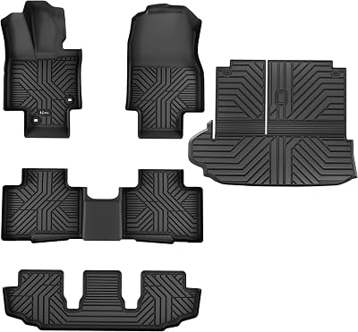 Floor Mats Cargo Liner Fit for 2020-2025 Toyota Highlander 7 Seats, Front & 2nd & 3rd Row Car Mats & Trunk Liner All-Weather TPE Rubber Mats-Black