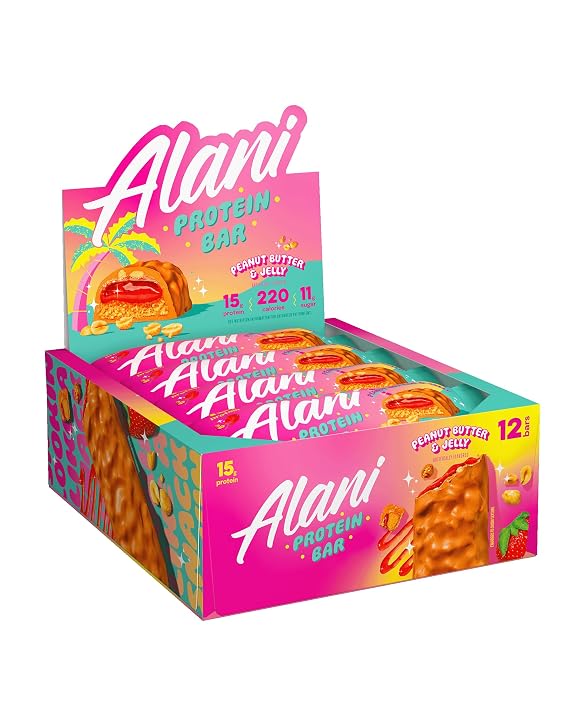 Alani Nu Protein Bars PEANUT BUTTER & JELLY | High Protein Gluten-Free Bars | 16g Protein | Low-Sugar (11G) Low-Carb Healthy Snacks | 12 Individually Wrapped Bars