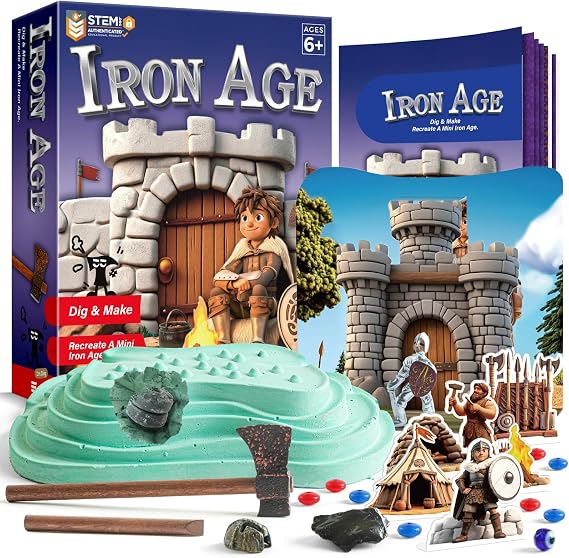 EDUMAN Iron Ages Fossil Dig Kit for Kids, Dig it Up Ancient Creatures Kit, Archaeology Kits with Mining Kit Tools, Educational Toys & Stem Toys for Kids Age 6 for Boys Girls
